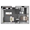 1 Bedroom, 1 Bathroom 749 SF
